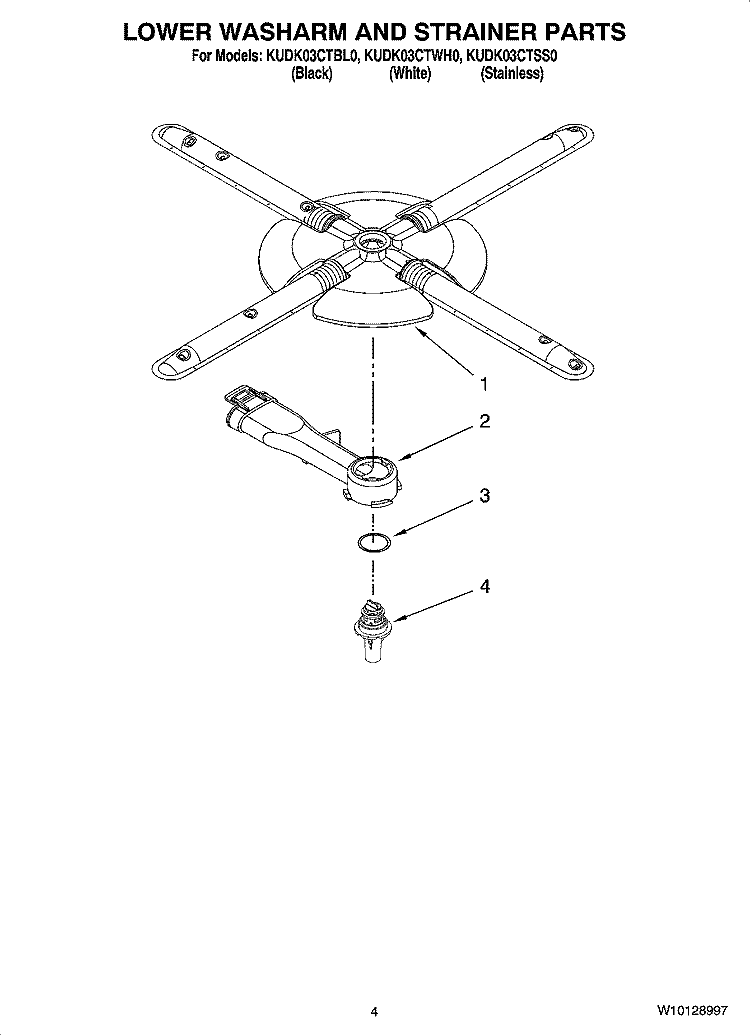 LOWER WASHARM AND STRAINER PARTS Diagram and Parts List for KUDK03CTBL0  KitchenAid Dishwasher