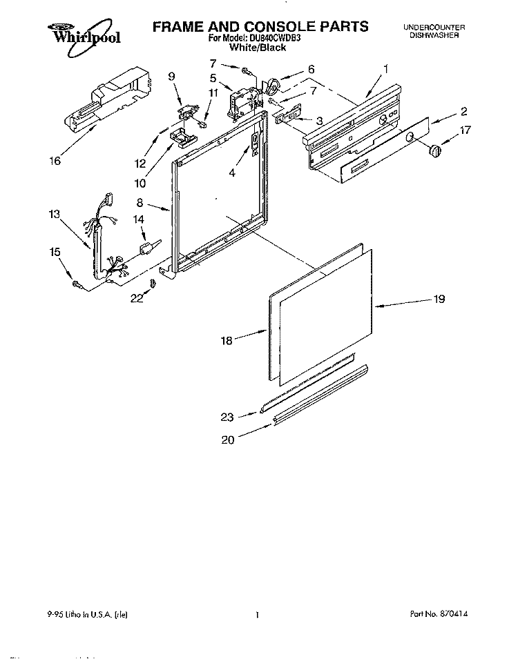 FRAME AND CONSOLE Diagram and Parts List for DU840CWDB3  Whirlpool Dishwasher