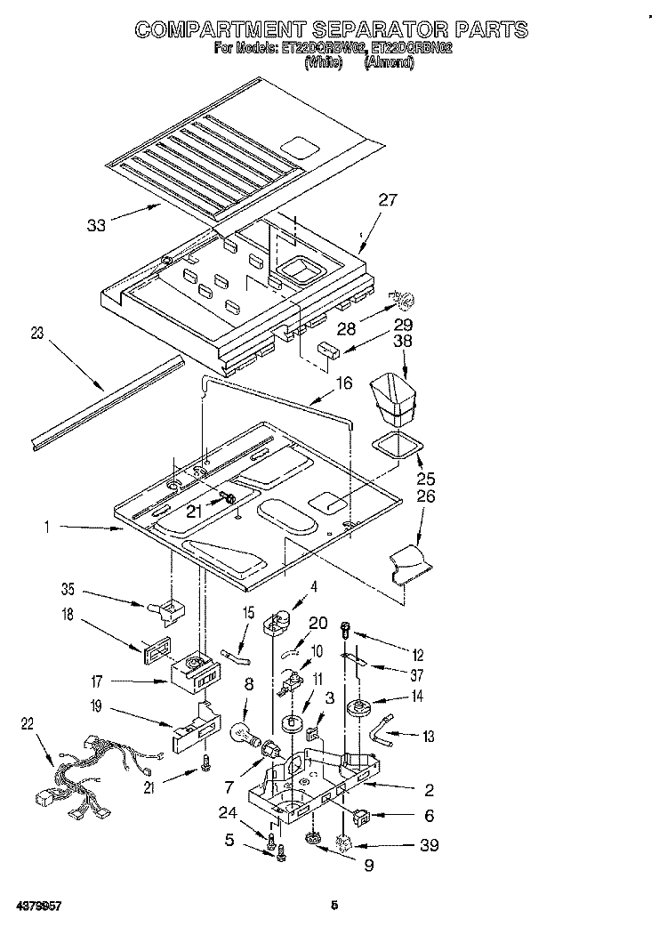 COMPARTMENT SEPARATOR Diagram and Parts List for ET22DQRBW02  Whirlpool Refrigerator
