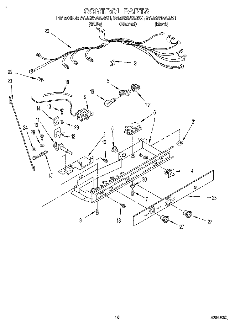 CONTROL Diagram and Parts List for 3VED29DQEB01  Whirlpool Refrigerator