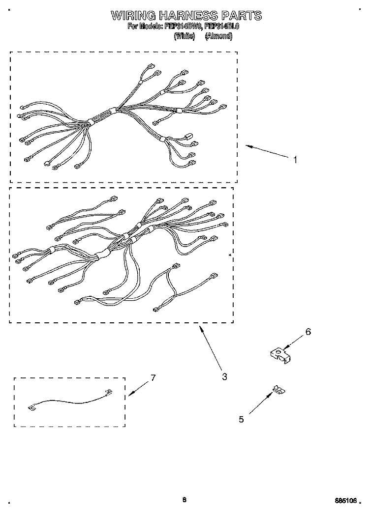 WIRING HARNESS, LIT/OPTIONAL Diagram and Parts List for FEP314BL0  Roper Range