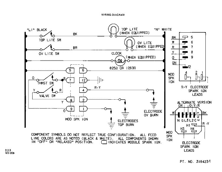 WIRING DIAGRAM Diagram and Parts List for 1463W1A  Roper Range