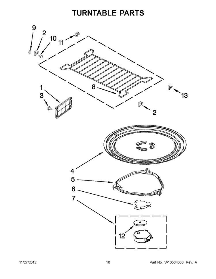 TURNTABLE PARTS Diagram and Parts List for WMH2175XVS5  Whirlpool Microwave