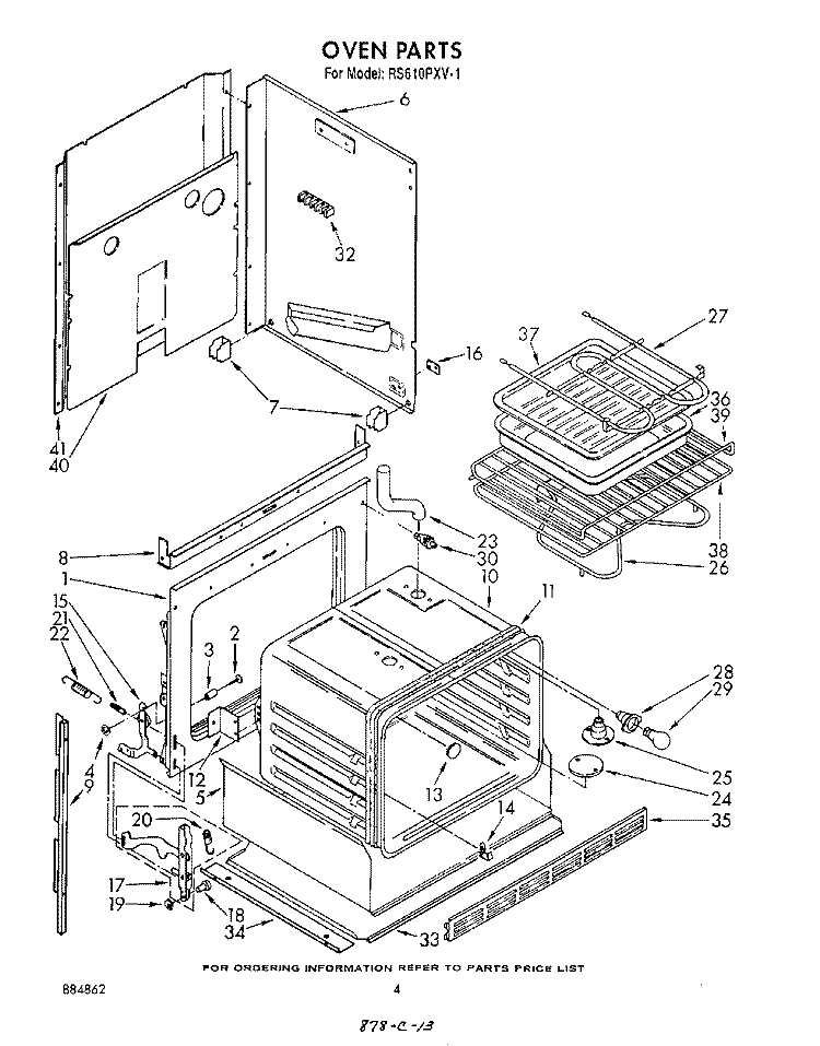 OVEN Diagram and Parts List for RS610PXV1  Whirlpool Range