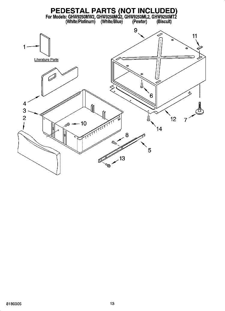 PEDESTAL PARTS (NOT INCLUDED) Diagram and Parts List for GHW9250ML2  Whirlpool Washer