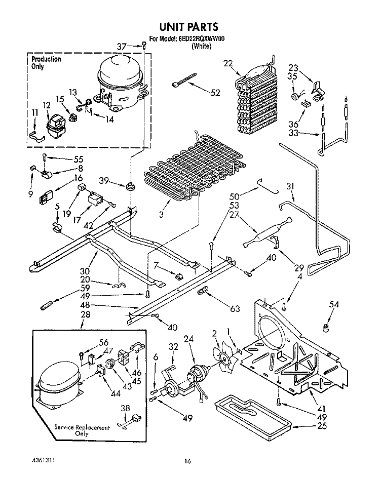 UNIT Diagram and Parts List for 6ED22RQXWW00  Whirlpool Refrigerator