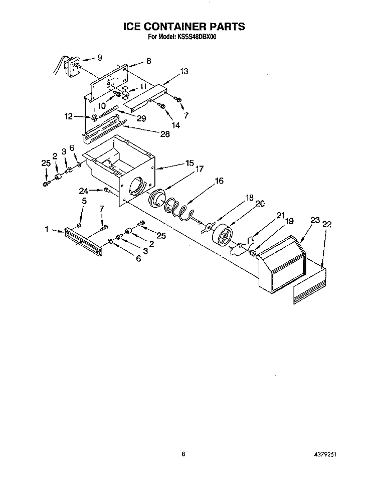 ICE CONTAINER Diagram and Parts List for KSSS48DBX00  KitchenAid Refrigerator