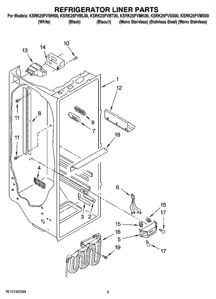 REFRIGERATOR LINER PARTS Diagram and Parts List for KSRK25FVMK00  KitchenAid Refrigerator