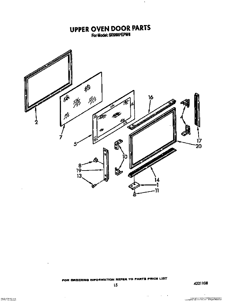 UPPER OVEN DOOR Diagram and Parts List for SE960PEPW6  Whirlpool Range