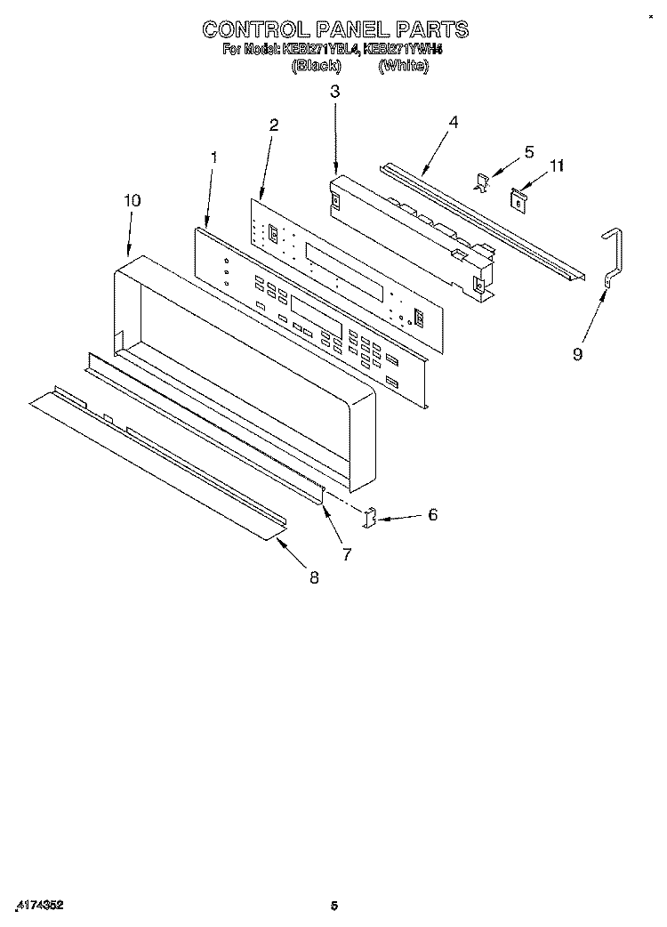 CONTROL PANEL, LITERATURE Diagram and Parts List for KEBI271YBL4  KitchenAid Wall Oven