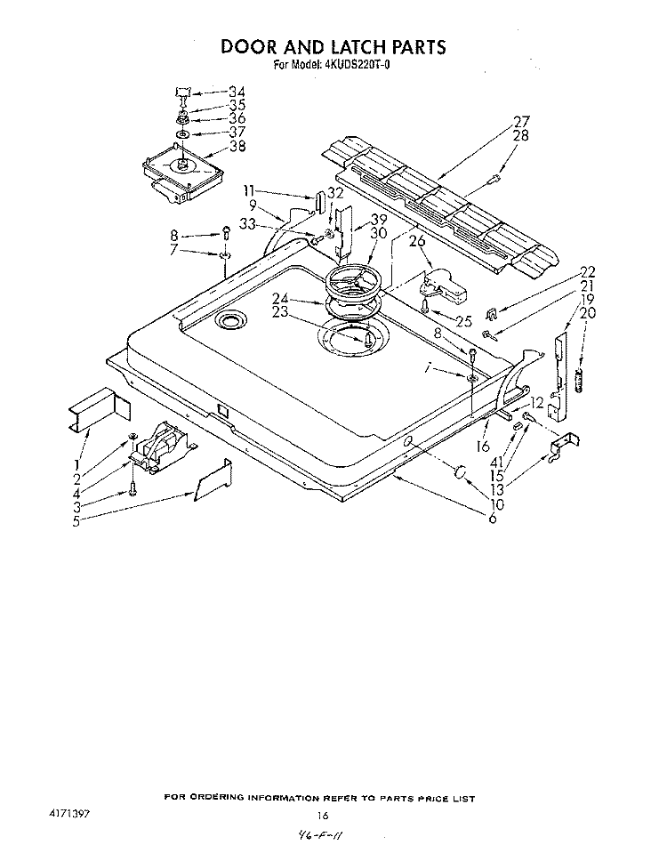 DOOR AND LATCH Diagram and Parts List for 4KUDS220T0  KitchenAid Dishwasher