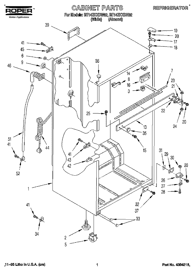 CABINET Diagram and Parts List for RT14ZKXDN02  Roper Refrigerator