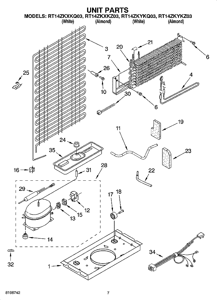 UNIT PARTS Diagram and Parts List for RT14ZKYKZ03  Roper Refrigerator