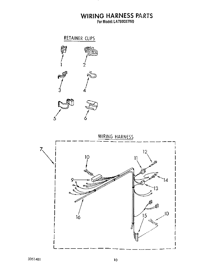 WIRING HARNESS Diagram and Parts List for LA7800XTF0  Whirlpool Washer