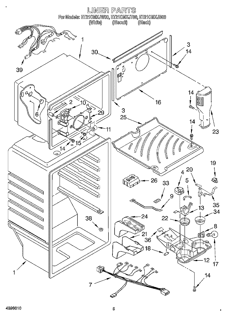 LINER Diagram and Parts List for ET21CMXJB00  Whirlpool Refrigerator