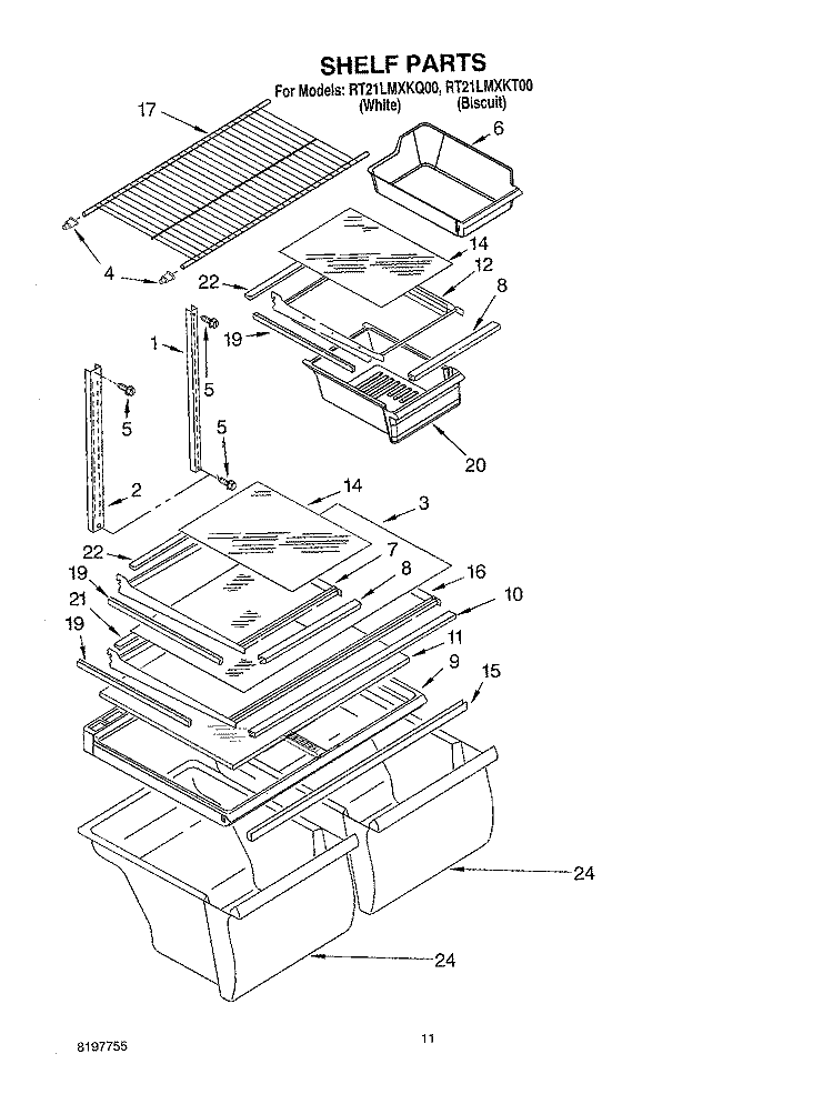 SHELF, OPTIONAL Diagram and Parts List for RT21LMXKQ00  Roper Refrigerator