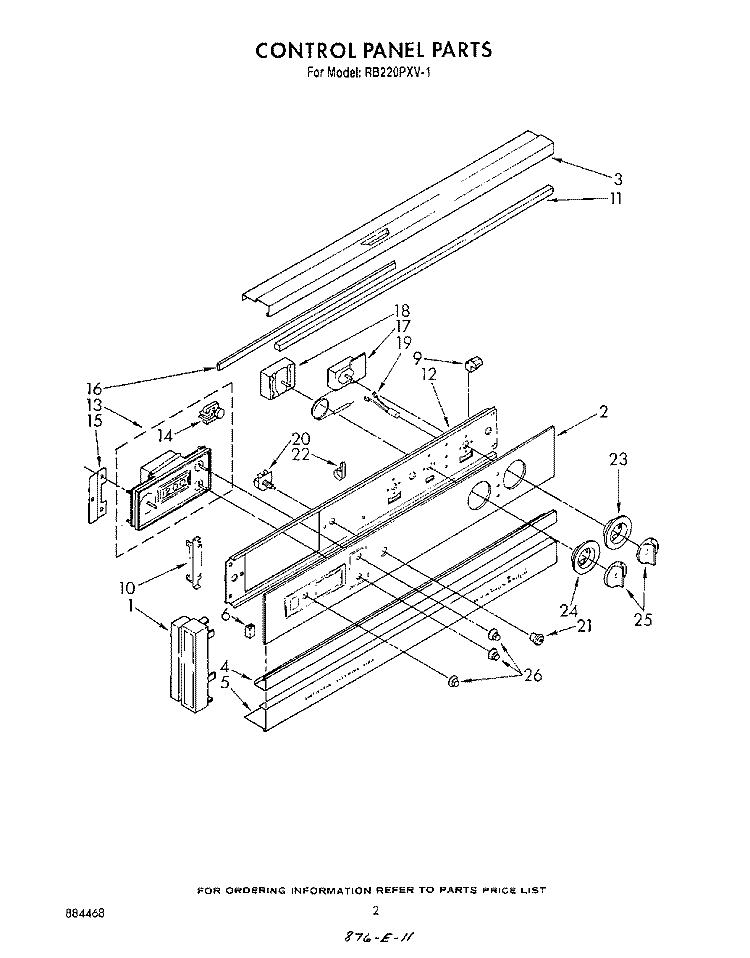 CONTROL PANEL Diagram and Parts List for RB220PXV1  Whirlpool Wall Oven