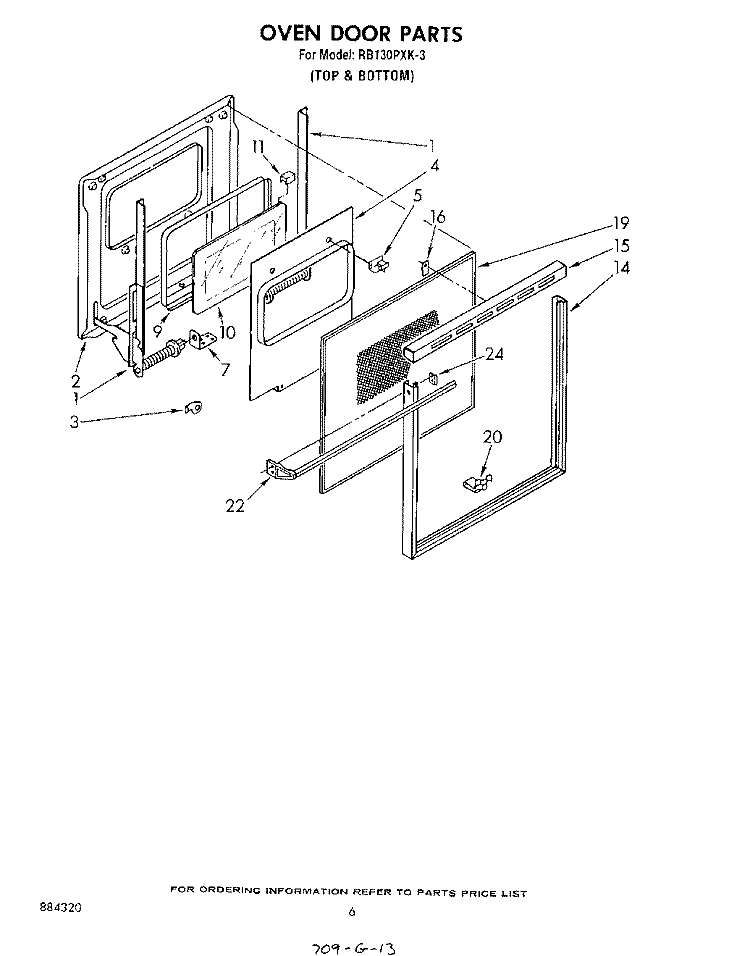 OVEN DOOR Diagram and Parts List for RB130PXK3  Whirlpool Wall Oven
