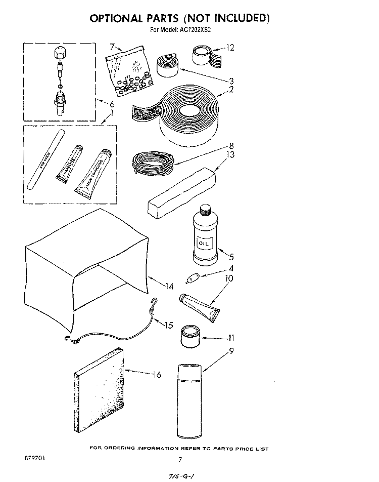LIT/OPTIONAL Diagram and Parts List for AC1202XS2  Whirlpool Air Conditioner