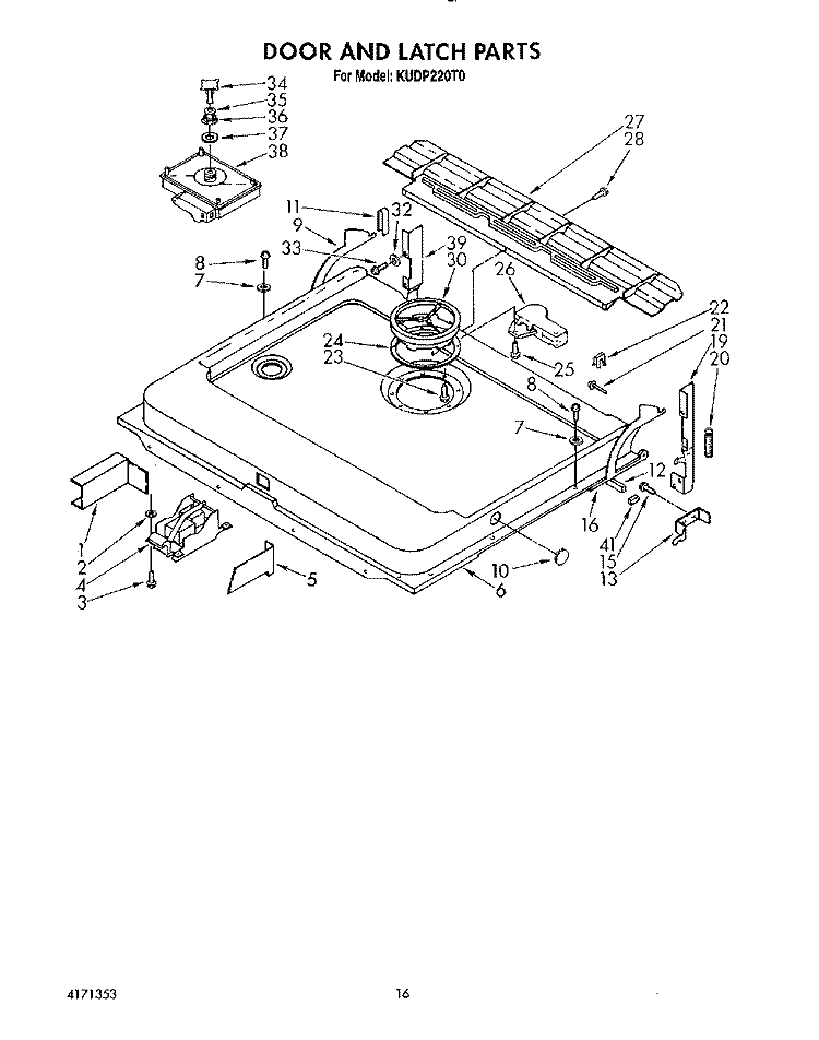 DOOR AND LATCH Diagram and Parts List for KUDP220T0  KitchenAid Dishwasher