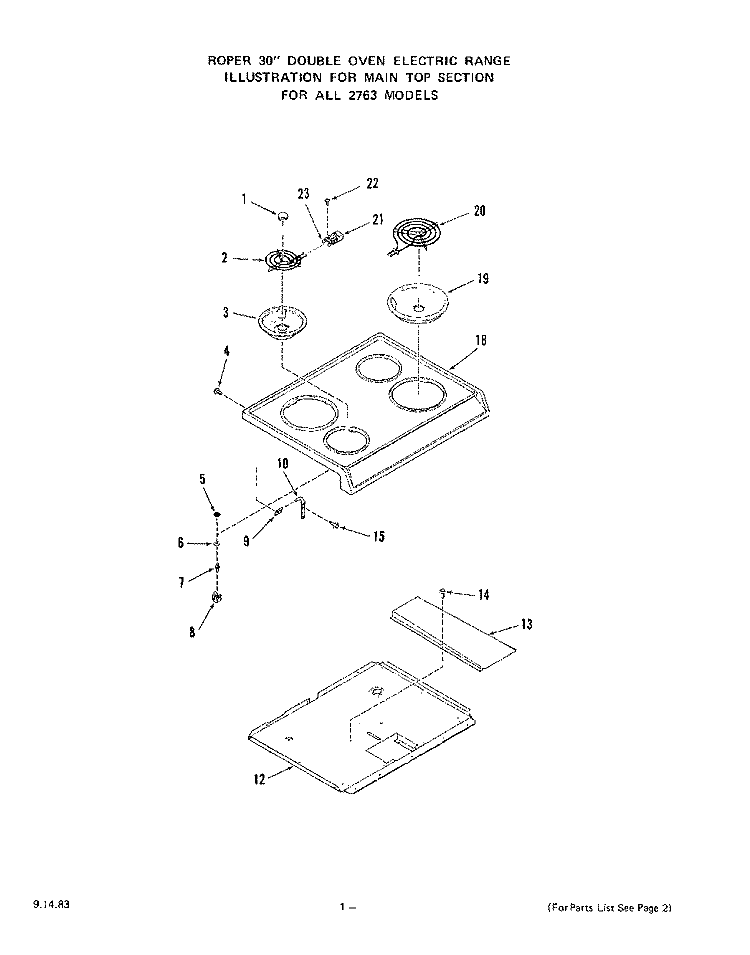POWER LOCK Diagram and Parts List for 2763W0A  Roper Range
