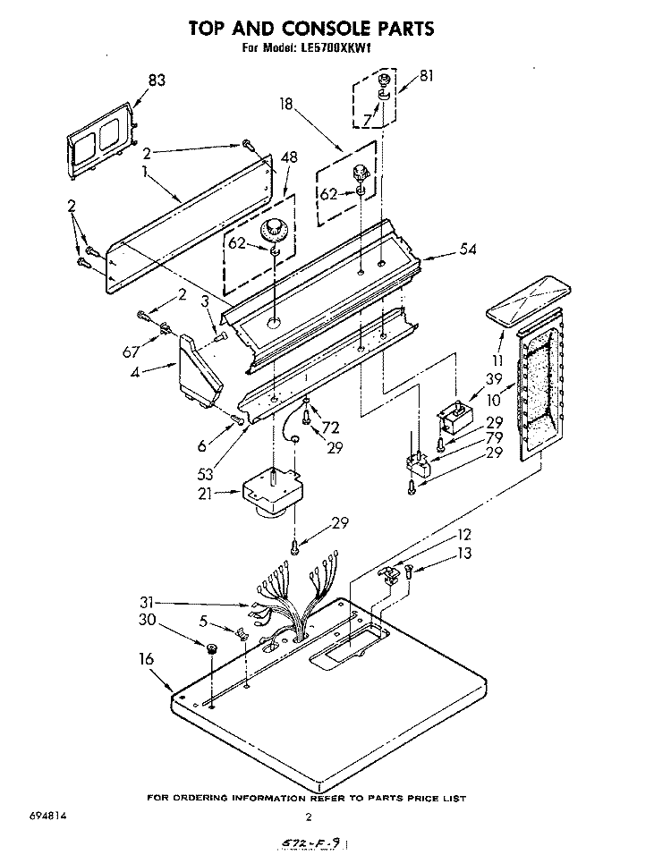 SECTION Diagram and Parts List for LE5700XKW1  Whirlpool Dryer