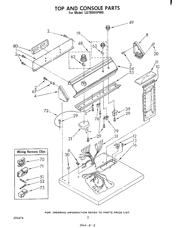 TOP AND CONSOLE , LITERATURE AND OPTIONAL Diagram and Parts List for LG7806XPW0  Whirlpool Dryer