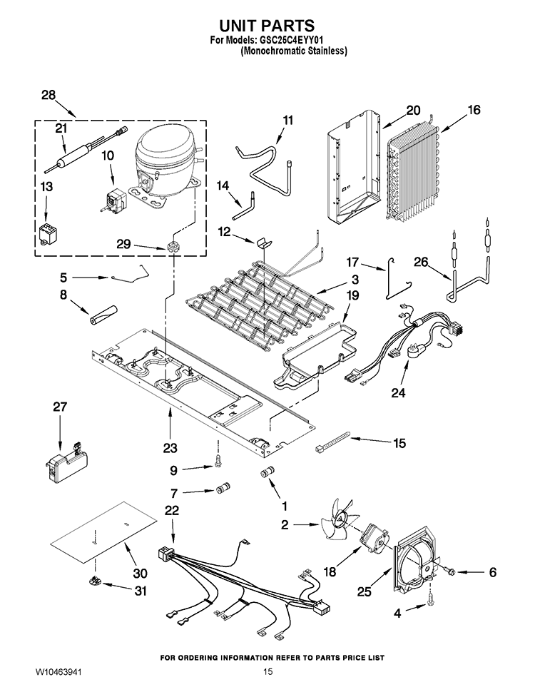 UNIT PARTS Diagram and Parts List for GSC25C4EYY01  Whirlpool Refrigerator