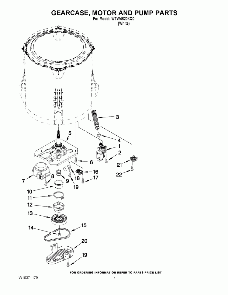 GEARCASE, MOTOR AND PUMP PARTS Diagram and Parts List for WTW4820XQ0  Whirlpool Washer