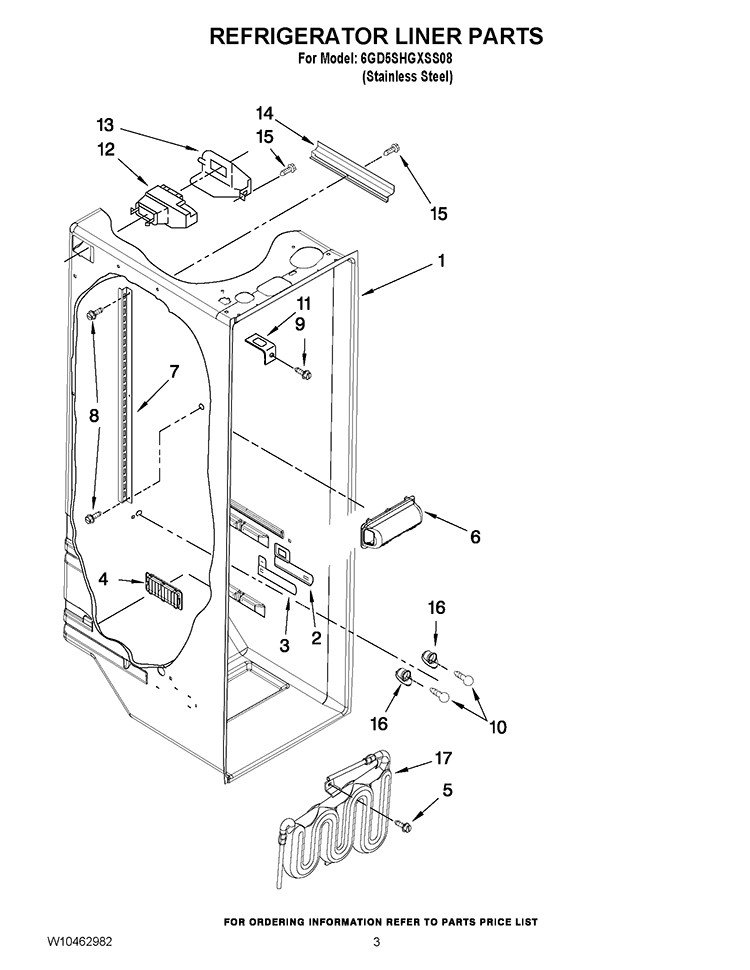 REFRIGERATOR LINER PARTS Diagram and Parts List for 6GD5SHGXSS08  Whirlpool Refrigerator