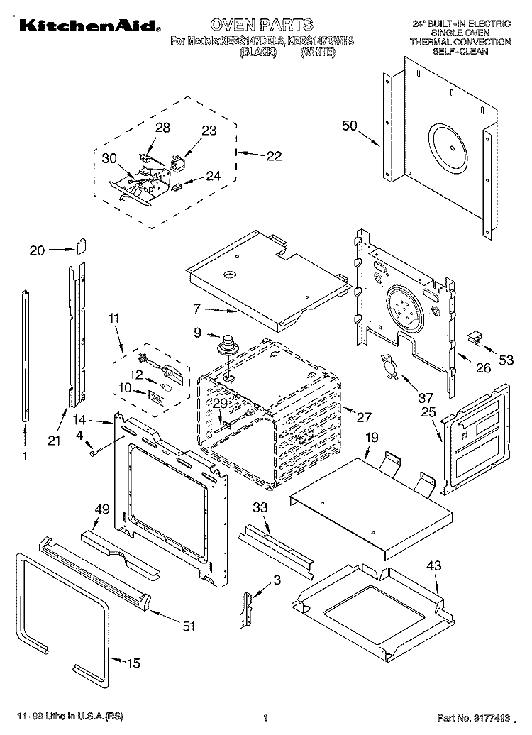 OVEN Diagram and Parts List for KEBS147DBL8  KitchenAid Wall Oven