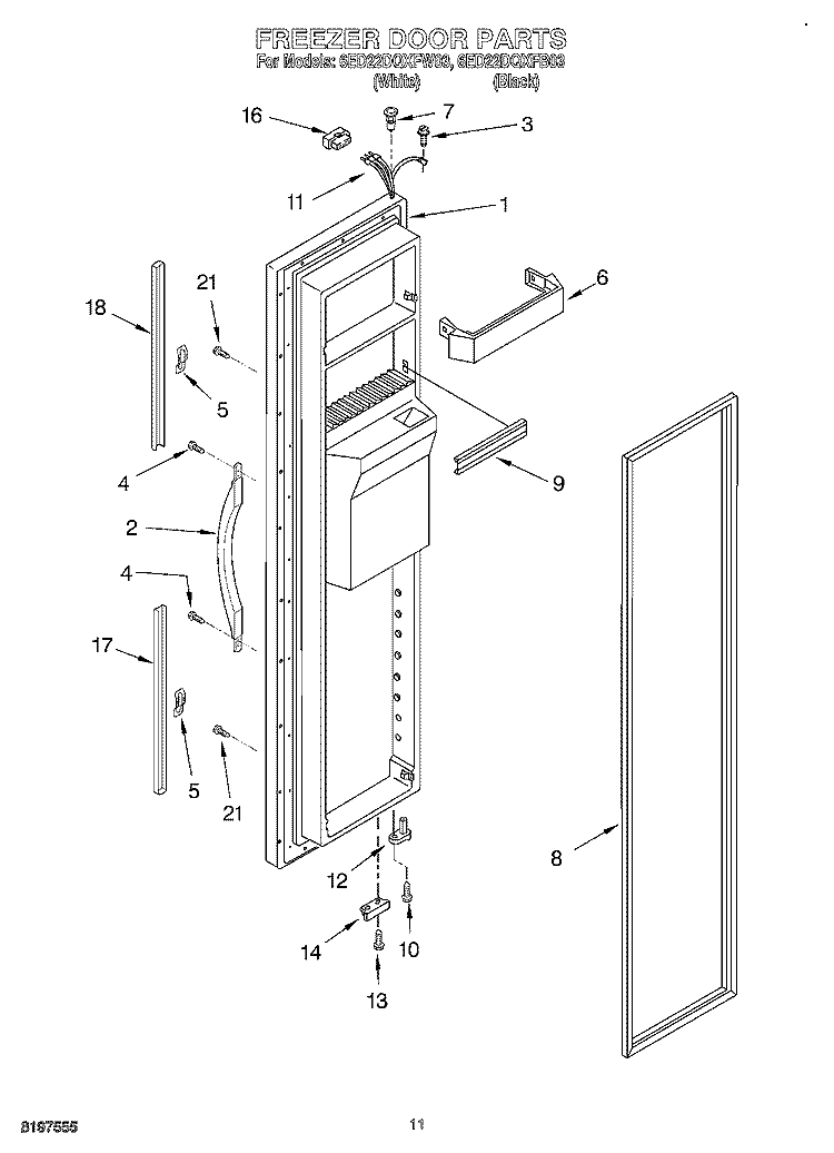 FREEZER DOOR Diagram and Parts List for 6ED22DQXFB03  Whirlpool Refrigerator