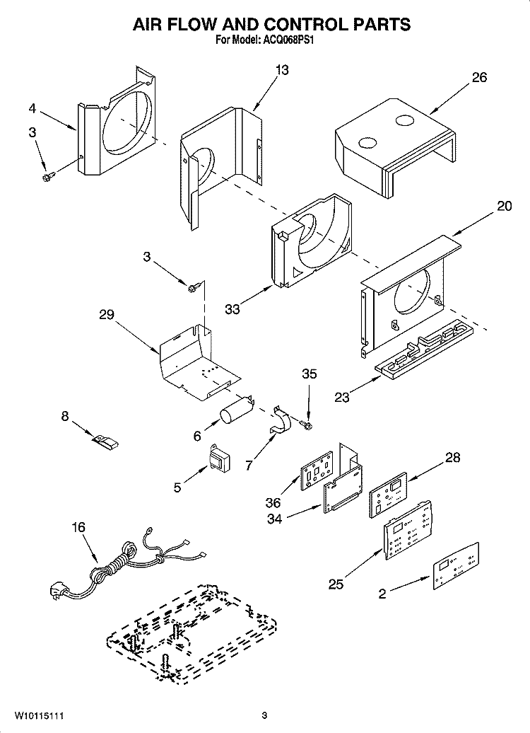 AIR FLOW AND CONTROL PARTS Diagram and Parts List for ACQ068PS1  Whirlpool Air Conditioner
