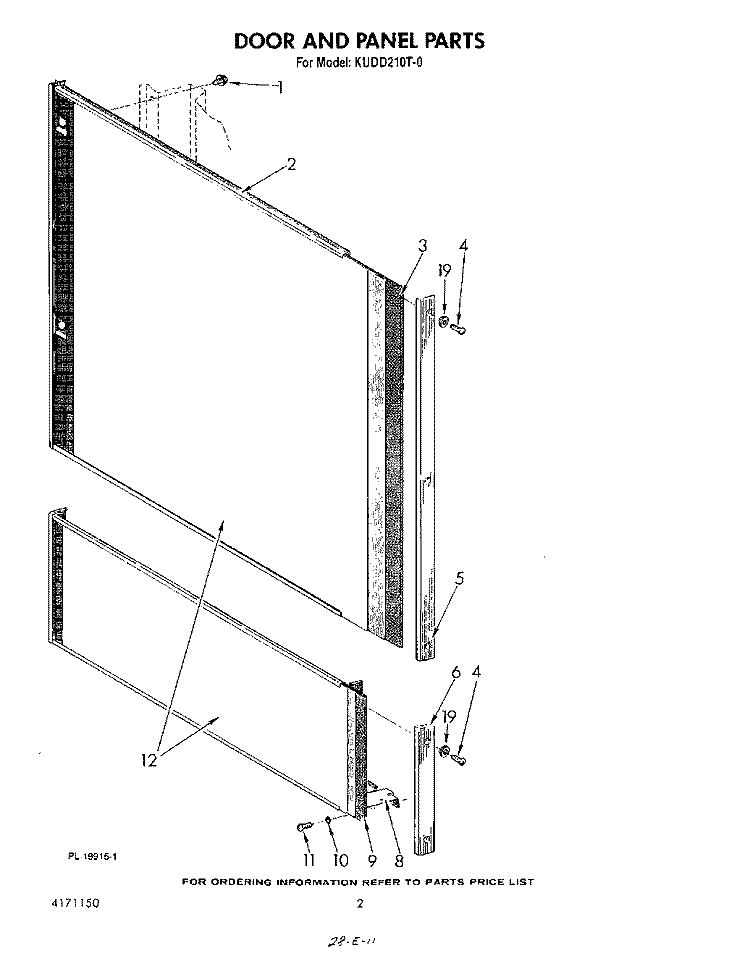 DOOR AND PANEL Diagram and Parts List for KUDD210T0  KitchenAid Dishwasher