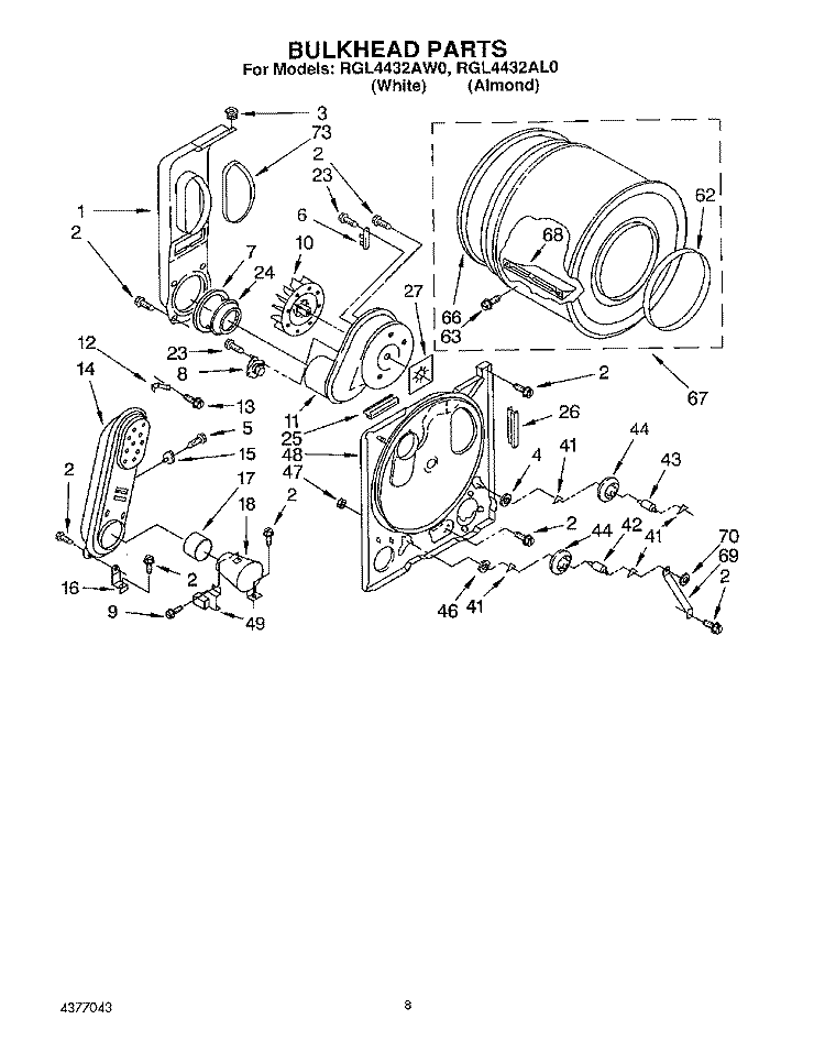 SECTION Diagram and Parts List for RGL4432AW0  Roper Dryer
