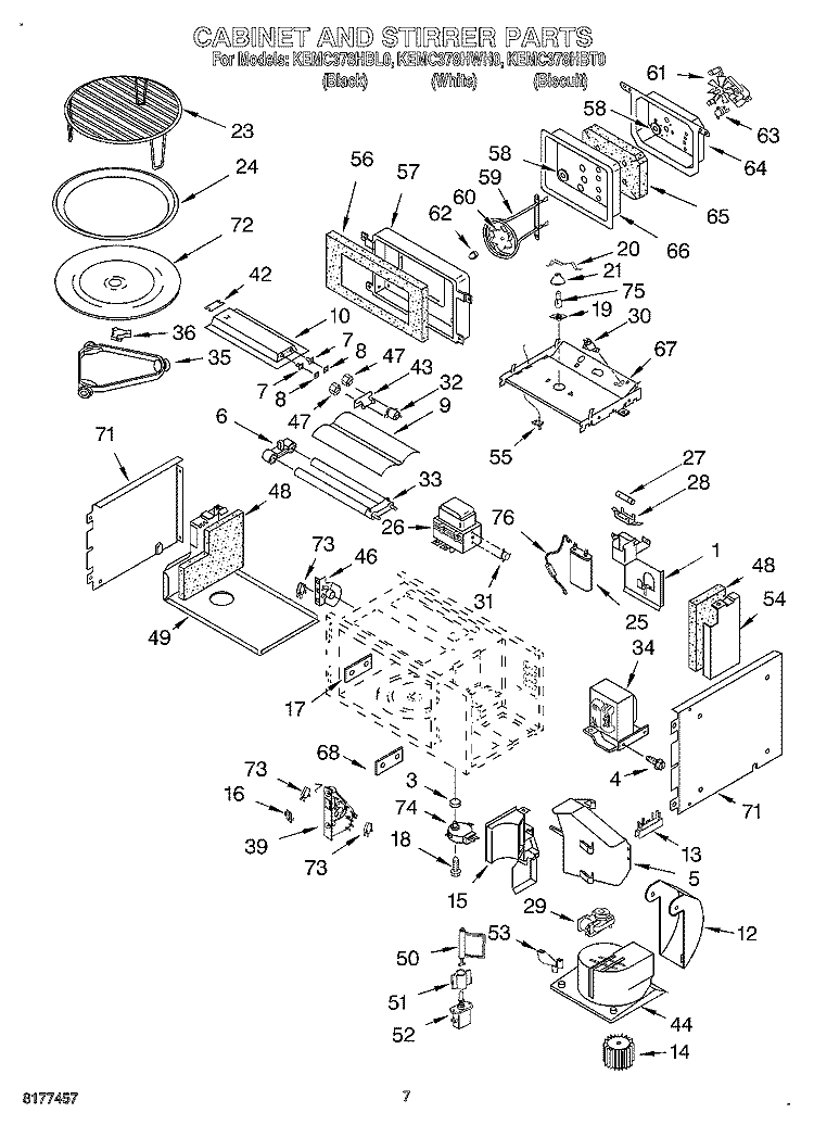 CABINET AND STIRRER Diagram and Parts List for KEMC378HWH0  KitchenAid Microwave Oven Combo