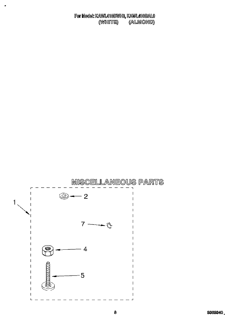 MISCELLANEOUS Diagram and Parts List for KAWL410BWH0  KitchenAid Washer