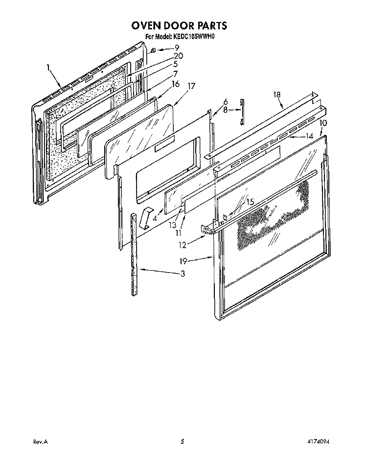 OVEN DOOR Diagram and Parts List for KEDC105WAL0  KitchenAid Range