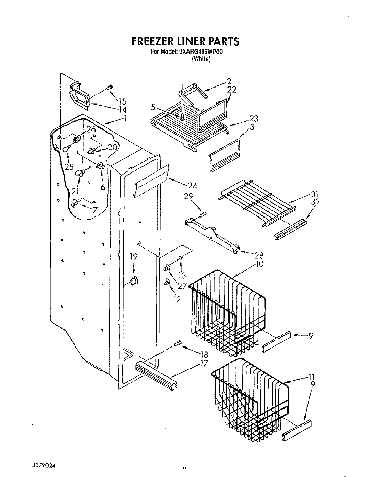 FREEZER LINER Diagram and Parts List for 3XARG485WP00  Whirlpool Refrigerator