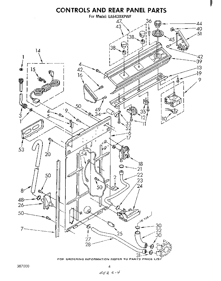 CONTROLS AND REAR PANEL Diagram and Parts List for LA5430XPW0  Whirlpool Washer