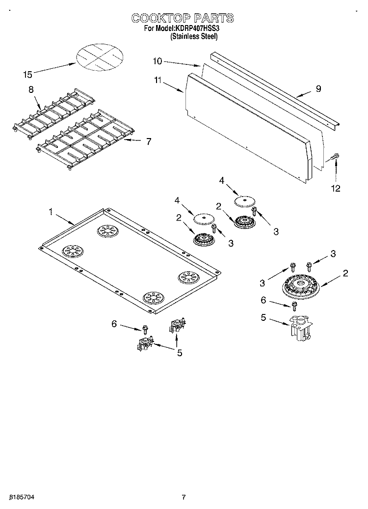 COOKTOP Diagram and Parts List for KDRP407HSS3  KitchenAid Range