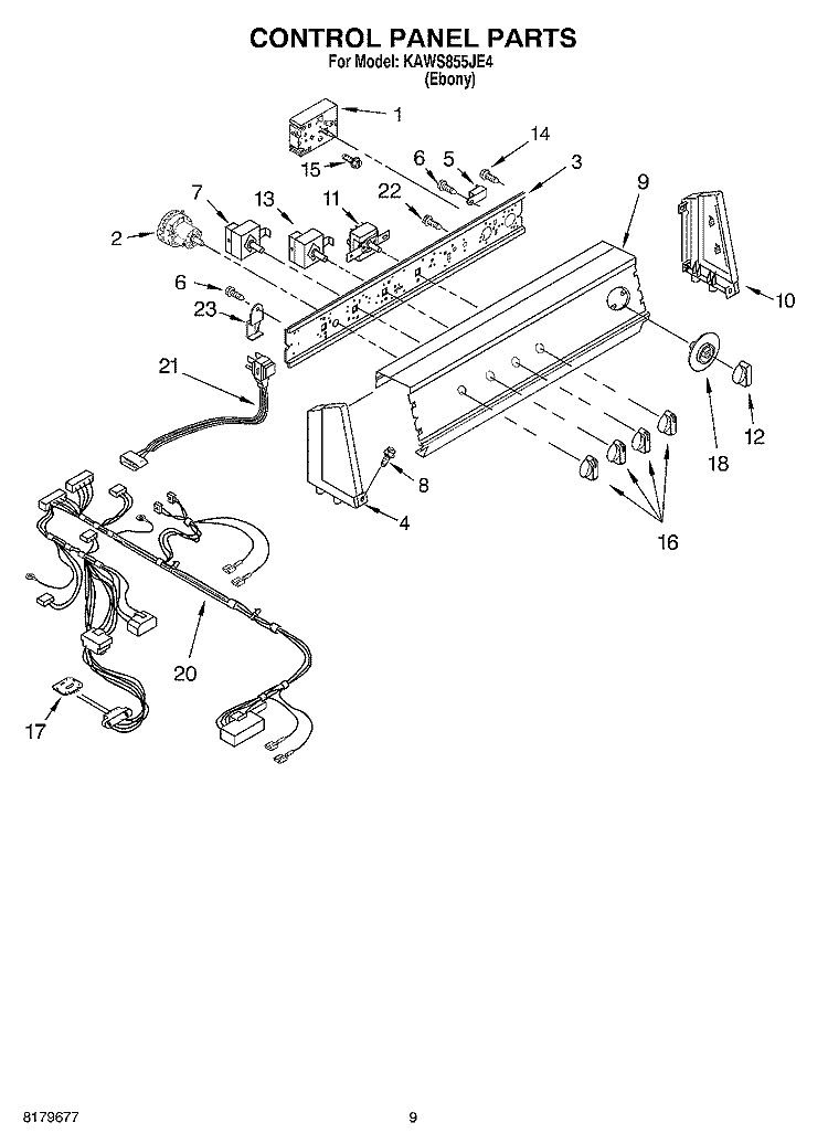 CONTROL PANEL Diagram and Parts List for KAWS855JE4  KitchenAid Washer