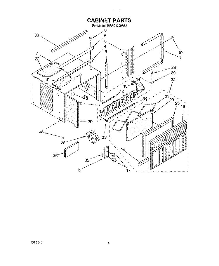 CABINET Diagram and Parts List for BPAC1200AS2  Whirlpool Air Conditioner