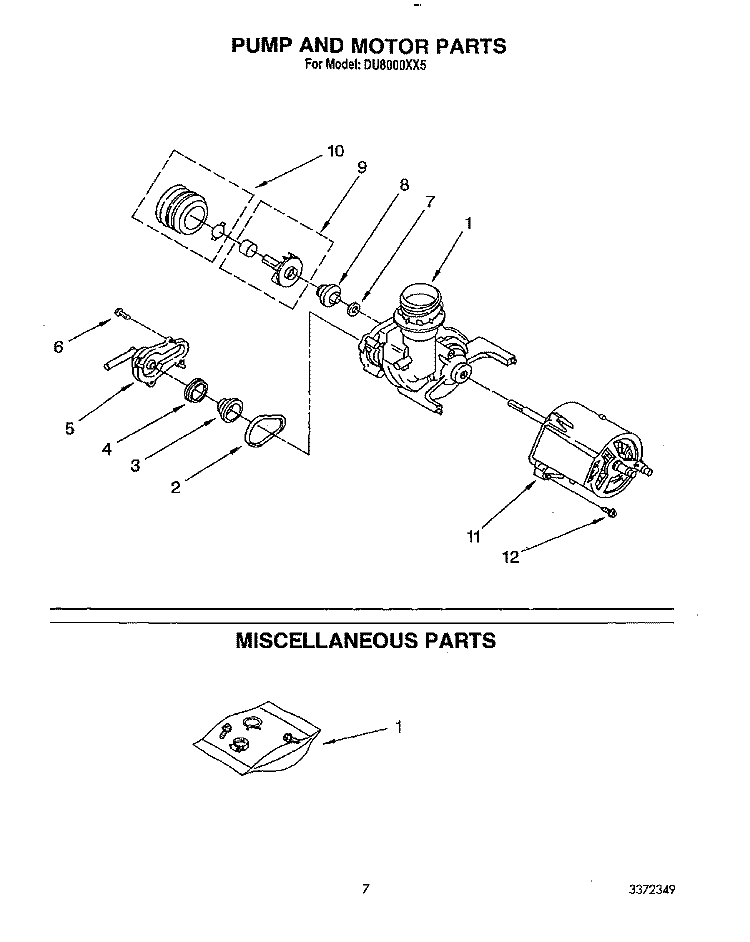 PUMP AND MOTOR, MISCELLANEOUS Diagram and Parts List for DU8000XX5  Whirlpool Dishwasher