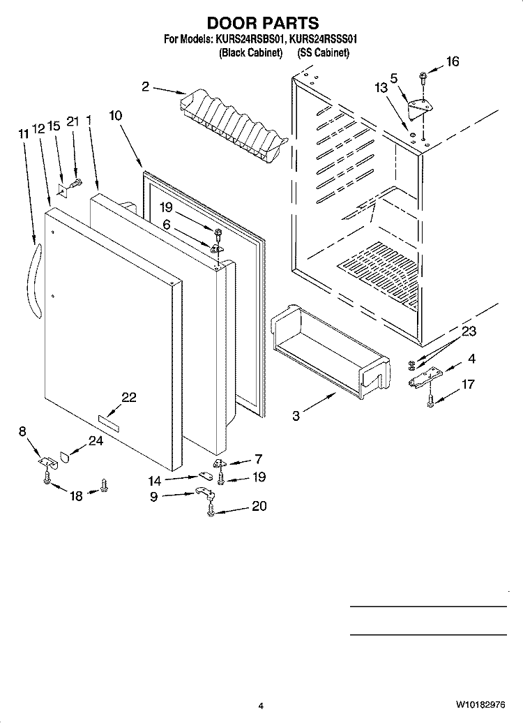 DOOR PARTS Diagram and Parts List for KURS24RSBS01  KitchenAid Refrigerator