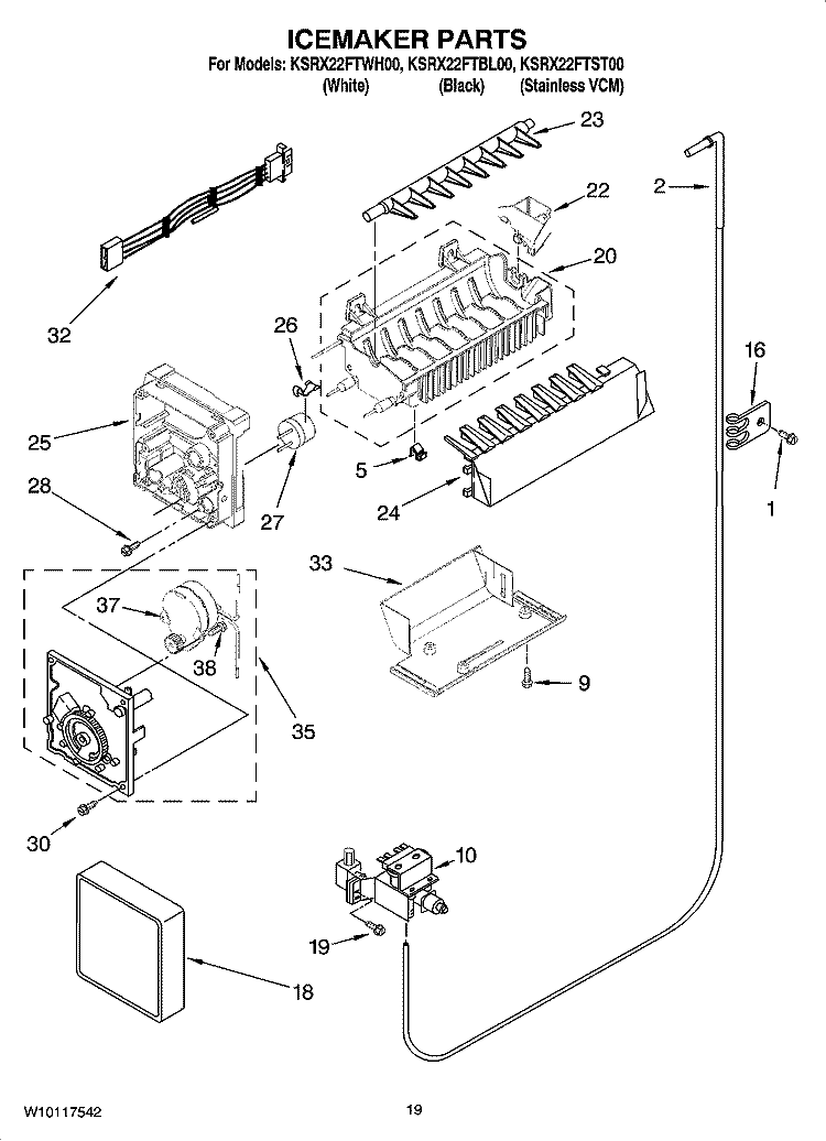 ICEMAKER PARTS Diagram and Parts List for KSRX22FTWH00  KitchenAid Refrigerator