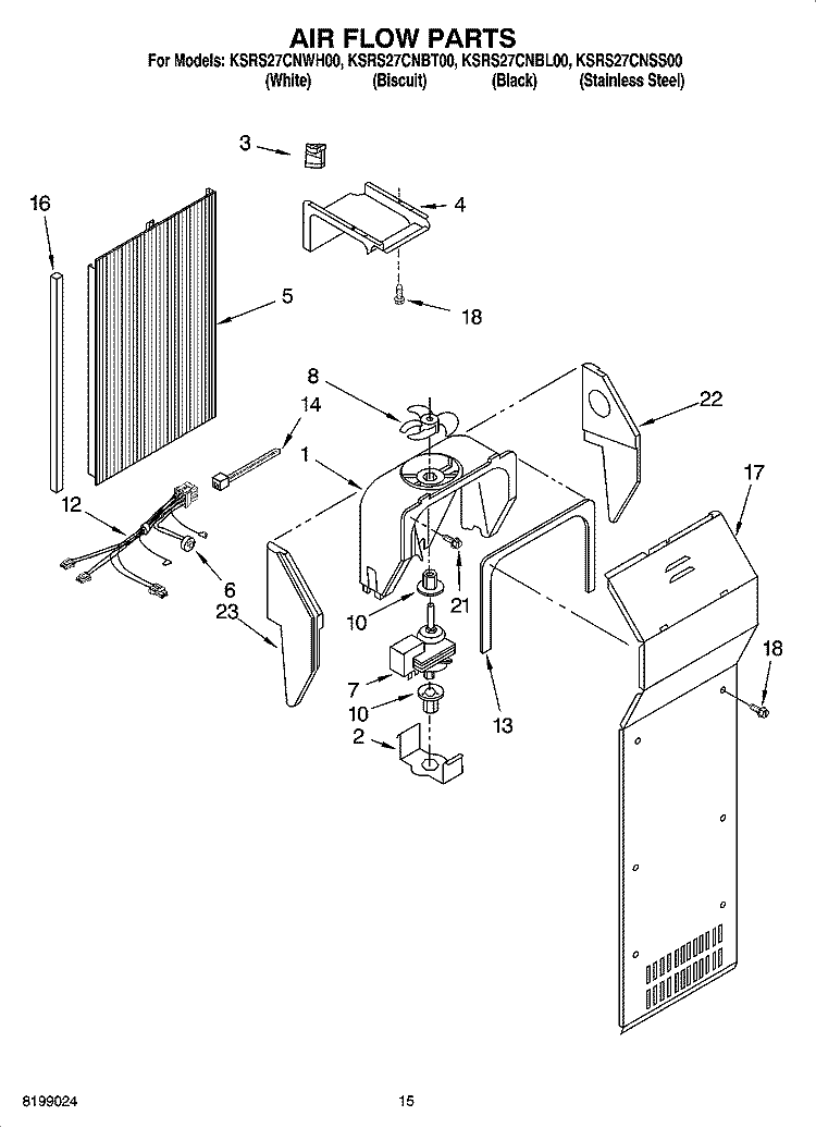 AIR FLOW PARTS Diagram and Parts List for KSRS27CNSS00  KitchenAid Refrigerator