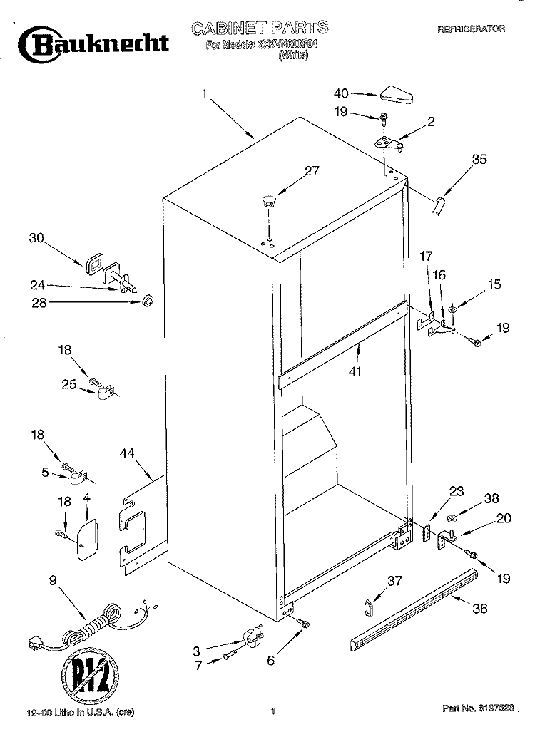 CABINET Diagram and Parts List for 3XKVN600F04  Whirlpool Refrigerator