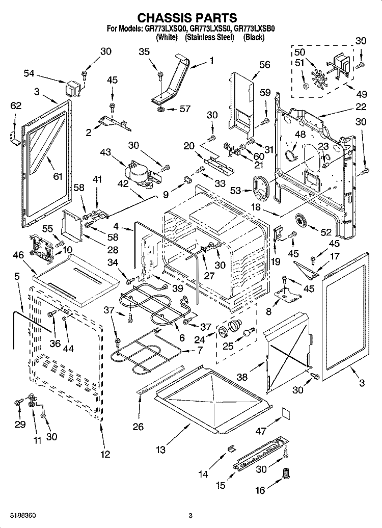 CHASSIS PARTS Diagram and Parts List for GR773LXSQ0  Whirlpool Range