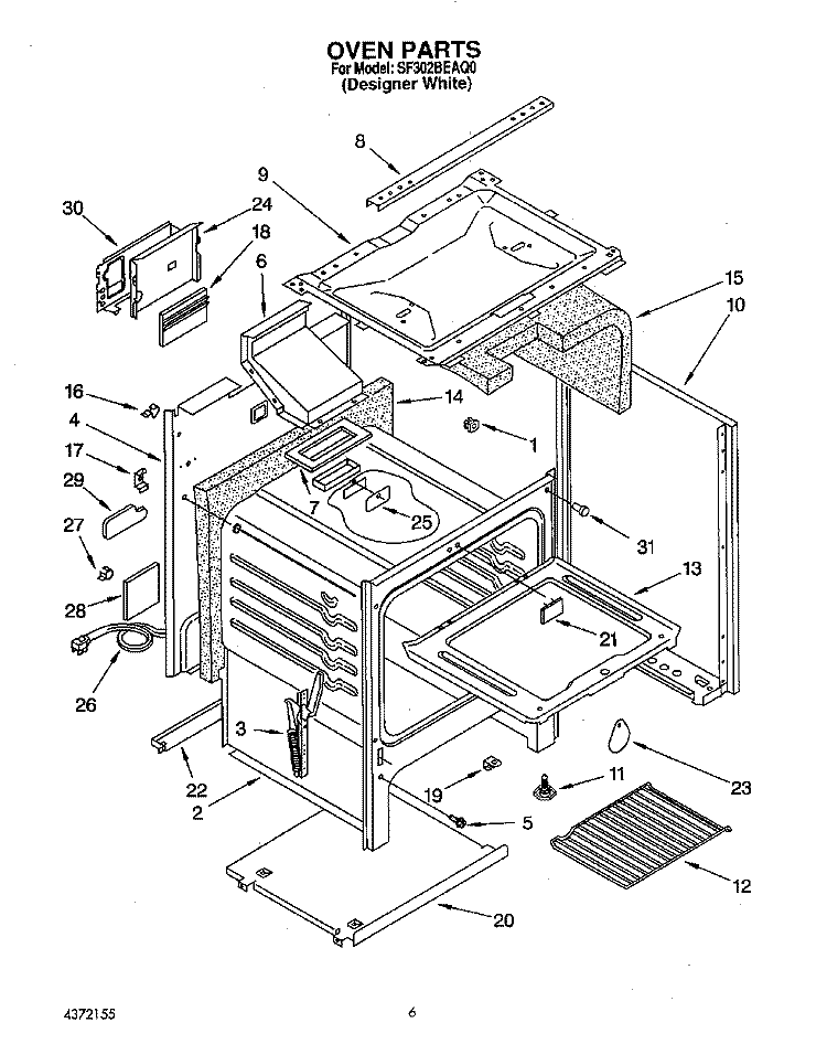 OVEN Diagram and Parts List for SF302BEAQ0  Whirlpool Range
